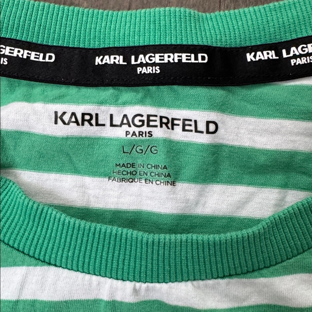 Karl Lagerfeld Green and White Striped Eiffel Tower Tee - Picture 2 of 7